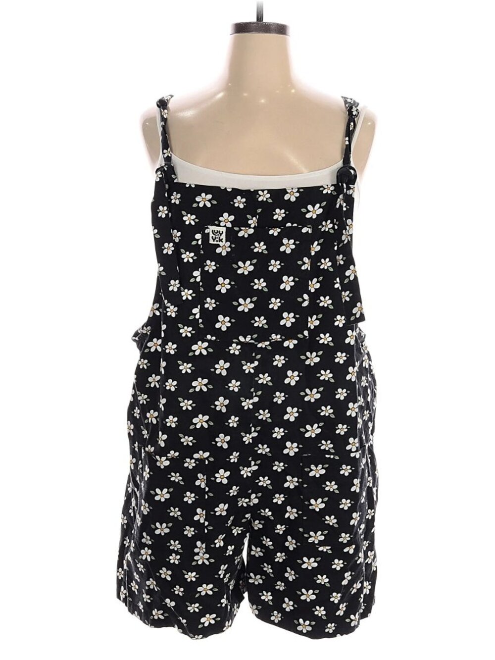 Lucy & Yak Tilly Short Dungarees Daisy Print Black UK 20/ US16 EUC Organic